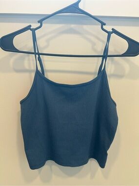 American Eagle Outfitters Teal Ribbed Spaghetti Strap Crop Tank